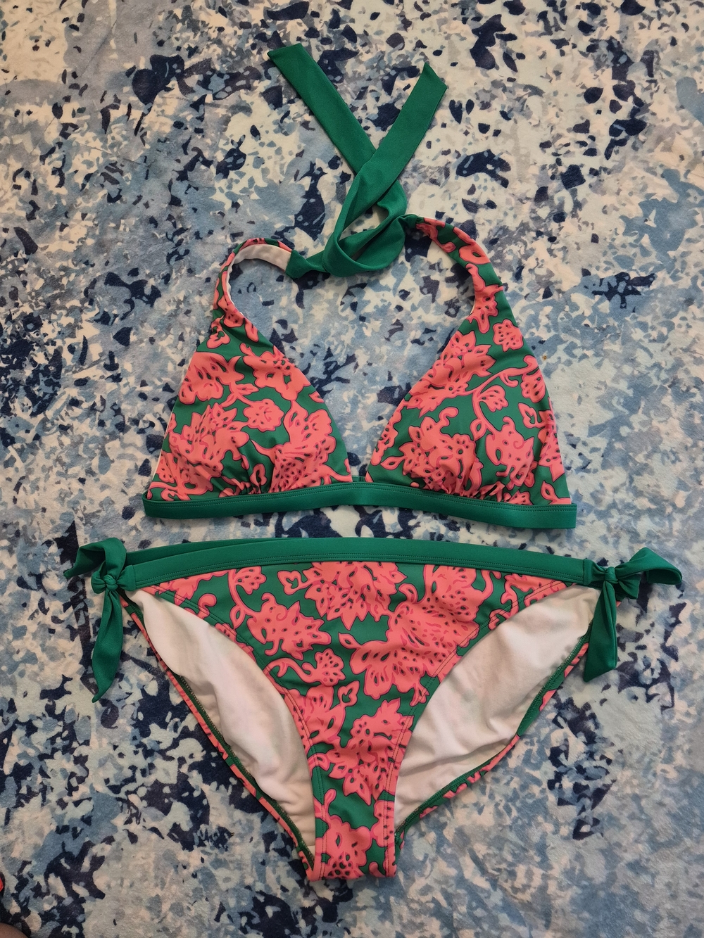 Boden Green & Pink Floral Tie-Side Bikini Set